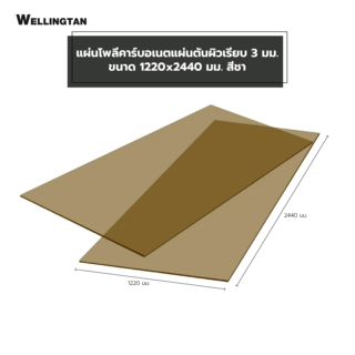 WELLINGTAN แผ่นโพลีคาร์บอเนตแผ่นตันผิวเรียบ 3 มม. ขนาด 1220x2440 มม. สีชา