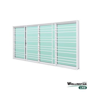 WELLINGTAN (LIKE) หน้าต่างอะลูมิเนียมพร้อมเหล็กดัด บานเลื่อน FSSF 240x110ซม. สีขาว พร้อมมุ้ง