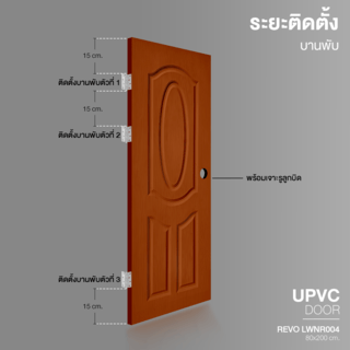 WELLINGTAN ประตูยูพีวีซี บานทึบลูกฟัก REVO LWNR004 80x200ซม. ORANGE TEAK (เจาะรูลูกบิด)