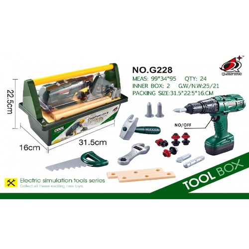 TOYS ชุดของเล่นเครื่องมือสว่านไฟฟ้าพร้อมอุปกรณ์#G228 (31.5x22.5x16ซม.)