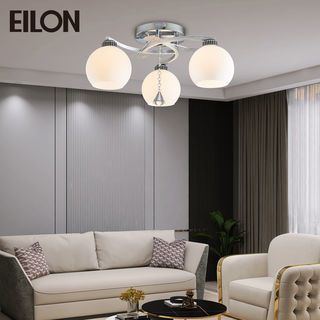 EILON โคมไฟติดเพดาน 3 หัว ขั้ว E27 ขนาด 45*45*22cm รุ่น WX306/3 สีโครเมียม-ขาว