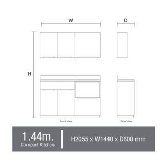 KITZCHO ชุดครัวสำเร็จรูป 1.44เมตร. Design 2 KEC-ZOR-C-FL-0B144-TK สีสัก