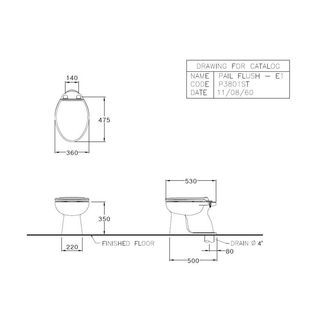 PREMA สุขภัณฑ์นั่งราบราดน้ำ (ท่อลงพื้น ) รุ่น P3801ST ขนาด