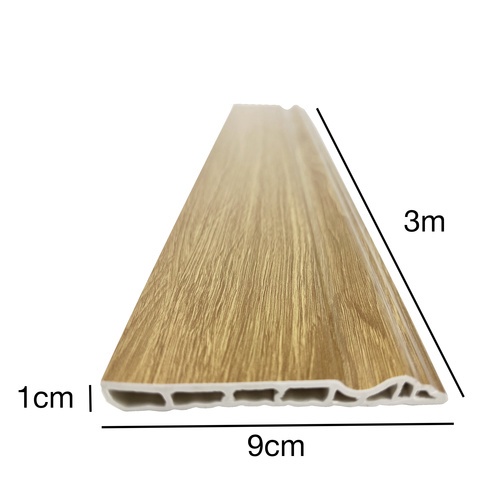 GREAT WOOD ไม้บัวล่าง PVC รุ่น SKG017 90x9x3000 มม. ไม้โอ๊คสีเหลือง