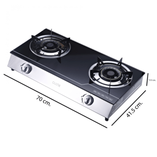 CLOSE เตาแก๊สตั้งโต๊ะหน้ากระจก 2 หัวเตาเหล็กหล่อ JAMEL-01