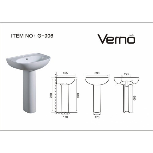 Verno อ่างล้างหน้าแบบแขวนผนังพร้อมขาตั้งแบบยาว รุ่น ไจแอนท์ VN-G906