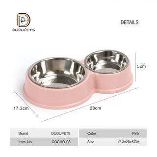 DUDUPETS ชามอาหารสัตว์เลี้ยงสเตนเลสคู่ 17.3x28x5ซม. รุ่น COCHO-03 สีชมพู