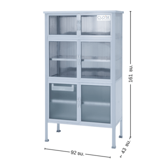 CLOSE ตู้กับข้าวอลูมิเนียม โครงเหล็ก 3 ฟุต x 6 ประตู SENSE-A92 ขนาด 92x43x161 ซม.สีเงิน