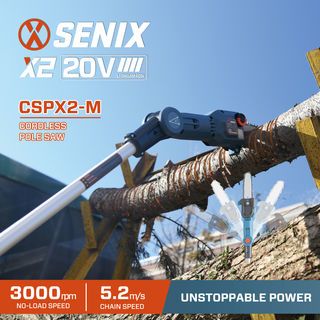 SENIX เลื่อยตัดกิ่งไม้สูงไร้สาย กำลัง20V รุ่นCSPX2-M ขนาดใบตัด8นิ้ว ด้ามปรับความสูงได้1.85-2.35เมตร สีน้ำเงินดำ