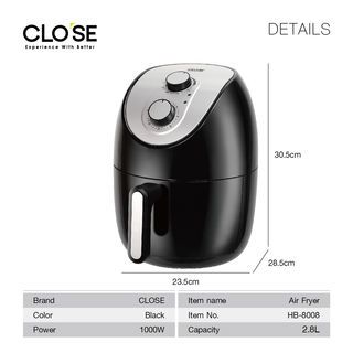 CLOSE หม้อทอดไร้น้ำมัน 1000 วัตต์ ความจุ 2.8 ลิตร รุ่น HB-8008 สีดำ