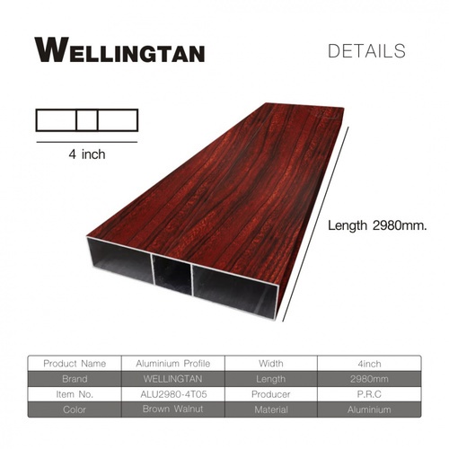 WELLINGTAN อะลูมิเนียมโปรไฟล์ ALU2980-4T05 4”x 298ซม. Brown Walnut