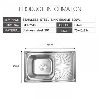 CROWN อ่างล้างจานขอบฝัง 1 หลุมมีที่พัก 75x45x21 ซม.  ST1-7545
