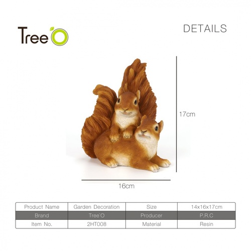 Tree O ตุ๊กตาตกแต่งสวน ครอบครัวกระรอกน้อย รุ่น 2HT005 ขนาด9x10.5x22ซม.สีน้ำตาล