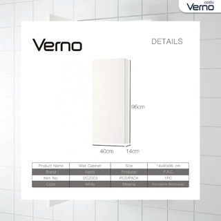 Verno ตู้พร้อมชั้นวางของกระจกทรงสูง รุ่น DCZ003 ขนาด 40x96x14 ซม. สีขาว