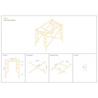 นั่งร้านเหล็ก-ครบชุด  หนา1.40มม.ขนาด 1700x1219x1829 มม.สีเหลือง