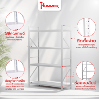 (1/3) Hummer ชั้นวางของอเนกประสงค์เหล็ก 4 ชั้น 50x200x200 ซม. UZY008-1-WH สีขาว