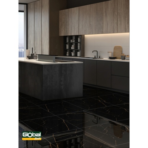 La Arezza กระเบื้องพอร์ซเลน 60x60 Marbla  โกลวี่-แบล็ค P6027 (4P) A.Random