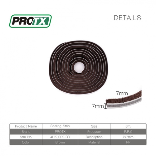 PROTX ซีลประตูหน้าต่าง (ขน) ชนิดเทปกาว 4HKJ002-BR 7x7มม.x3ม. สีน้ำตาล