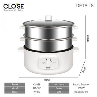 CLOSE หม้อนึ่งไฟฟ้า 3 ชั้น ขนาด 12 ลิตร 1350 วัตต์ รุ่น OT-S02 สีขาว