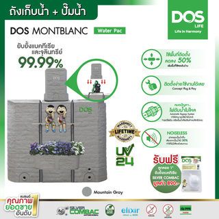 DOS ถังเก็บน้ำบนดินพิมพ์ลาย ทรงหิน ยับยั้งแบคทีเรีย พร้อมปั๊มน้ำ CMB3-46PM1 ขนาด 900L รุ่น Montblanc Water Pac สี Mountain Gray