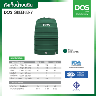 DOS ถังเก็บน้ำบนดินสีเรียบ ขนาด 1500L รุ่น Greennery สี Leaf Green