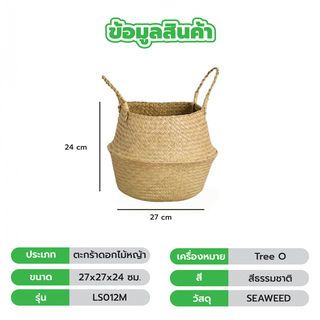 TreeO   ตะกร้าดอกไม้หญ้า ขนาด 27x27x24ซม. รุ่น LS012M สีธรรมชาติ