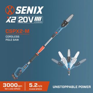 SENIX เลื่อยตัดกิ่งไม้สูงไร้สาย กำลัง20V รุ่นCSPX2-M ขนาดใบตัด8นิ้ว ด้ามปรับความสูงได้1.85-2.35เมตร สีน้ำเงินดำ