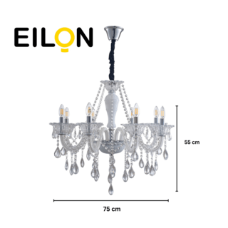 EILON โคมไฟเพดานคริสตัล 48W LED 8หลอด แสงคูลไวท์ รุ่น NVD717/8