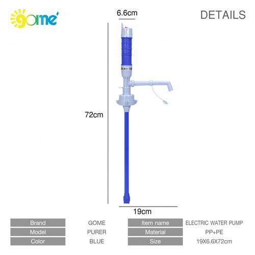 GOME ที่ปั๊มน้ำอัตโนมัติ Battery Pump 19x6.6x72 ซม. PURER สีฟ้า