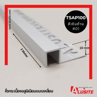 Alusite คิ้วอลูมิเนียมแบบเหลี่ยม 10 มม. ยาว 2 เมตร รุ่น TSAP100 สีีเงินด้าน