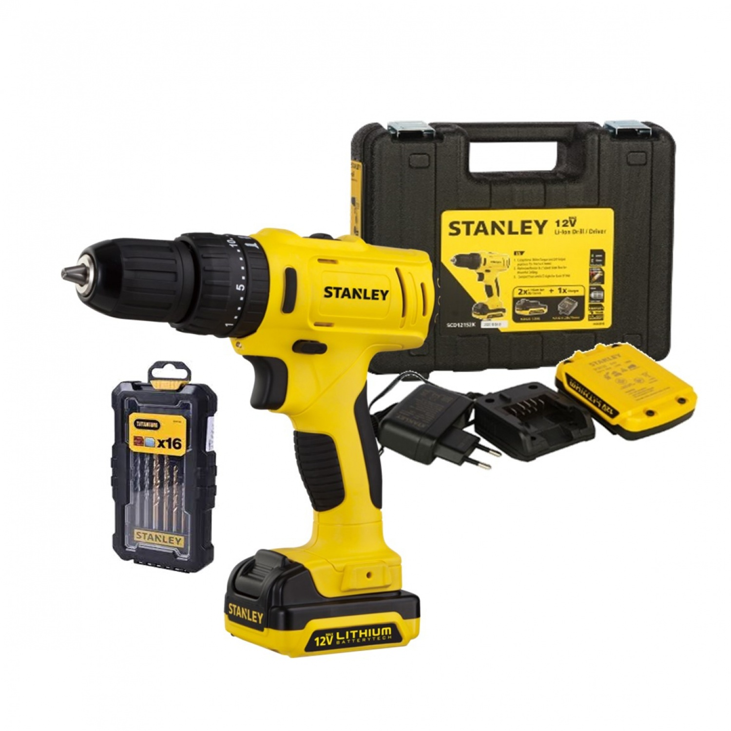 STANLEY สว่านกระแทกไร้สาย 12V Max SCH121S2KP-B1 พร้อมแบตเตอรี่ 1.5AH*2 แถมดอกสว่าน 16 ชิ้น