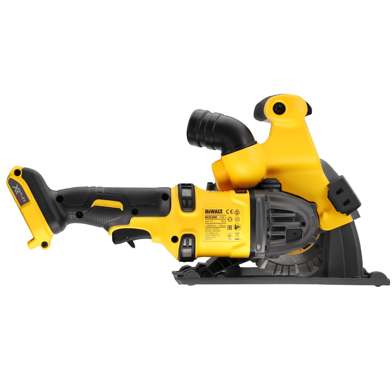 DEWALT เครื่องกรีดผนังไร้สายไร้แปรงถ่าน 54V(60V Max) Flexvolt 125มม. DCG200NT-XJ (เฉพาะตัวเครื่องพร้อมกล่อง TSTAK)