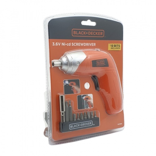 BLACK+DECKER สว่านไขควงไฟฟ้าไร้สาย 3.6V รุ่น KC3610-B1 + ชุดอุปกรณ์เสริม 10 ชิ้น