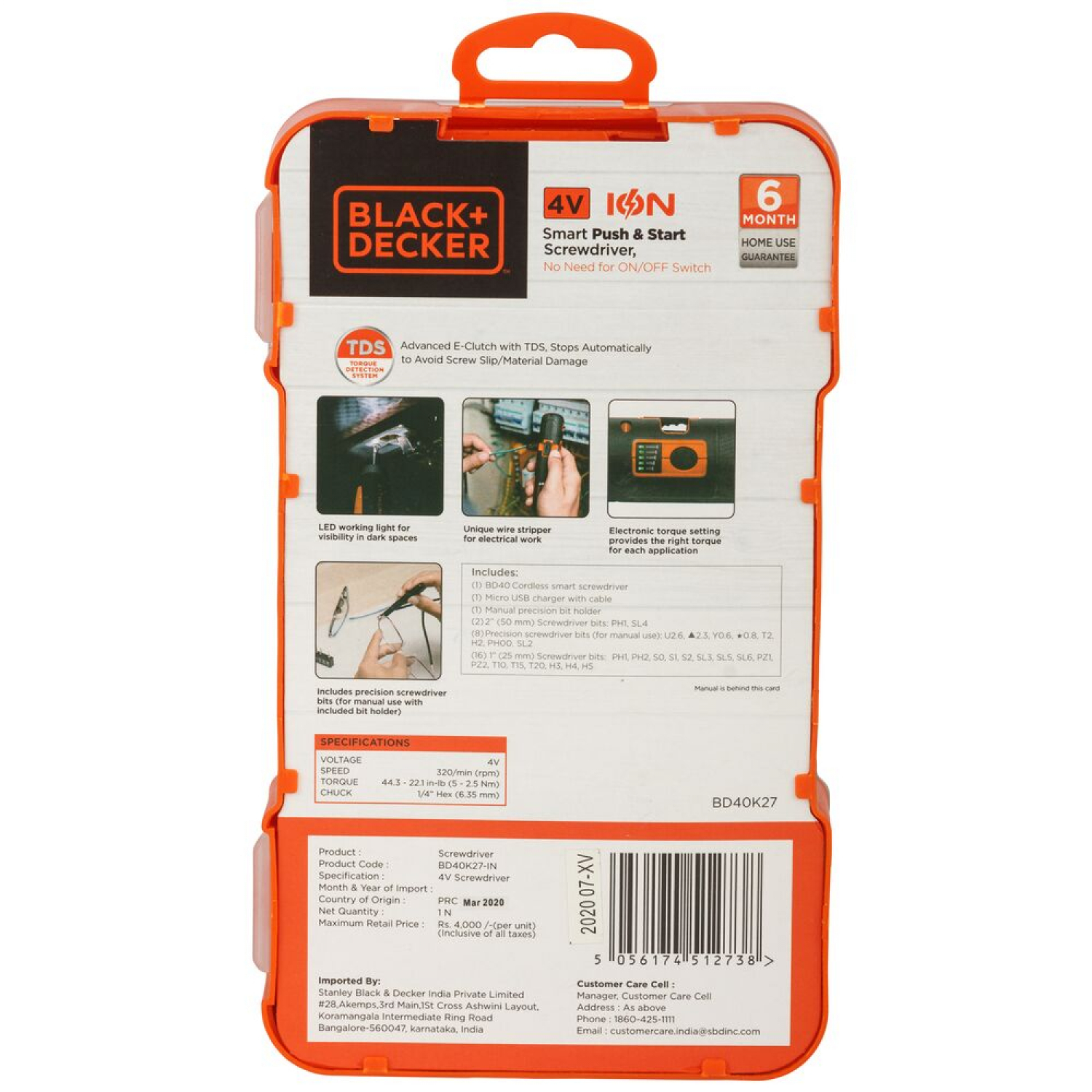 BLACK+DECKER ไขควงไฟฟ้าไร้สาย 4V รุ่น BD40K27-B1+ ชุดอุปกรณ์เสริม 27 ชิ้น