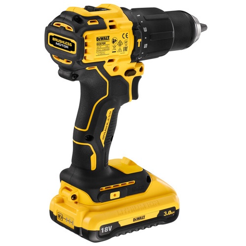 DEWALT สว่านกระแทกไร้สาย Atomic ไร้แปรงถ่าน 13มม. 20V รุ่น DCD709L2-B1 พร้อมแบตเตอรี่ 3.0Ah 2 ก้อน