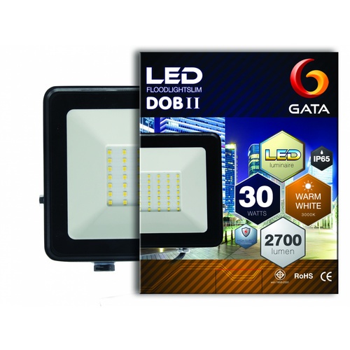 GATA โคมฟลัดไลท์ LED 30W รุ่น Slim แสงวอร์มไวท์ สีดำ