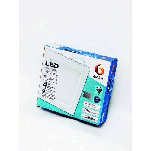 GATA โคมดาวไลท์ LED แบบฝังฝ้าหน้าเหลี่ยม ขอบสีขาว 4นิ้ว 9W รุ่น Slim1 แสงเดย์ไลท์