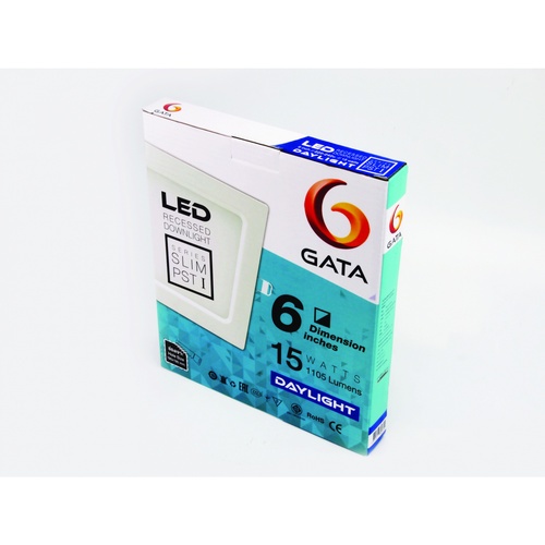 GATA โคมดาวไลท์ LED แบบฝังฝ้าหน้าเหลี่ยม ขอบสีขาว 6นิ้ว 15W รุ่น Slim1 แสงเดย์ไลท์