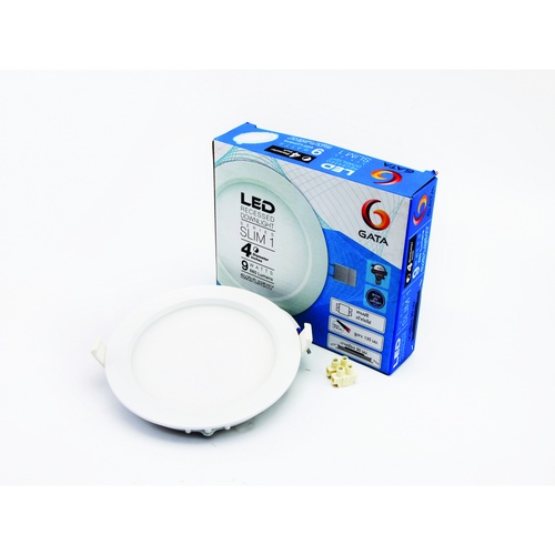 GATA โคมดาวไลท์ LED แบบฝังฝ้าหน้ากลม ขอบสีขาว 4นิ้ว 9W รุ่น Slim1 แสงวอร์มไวท์