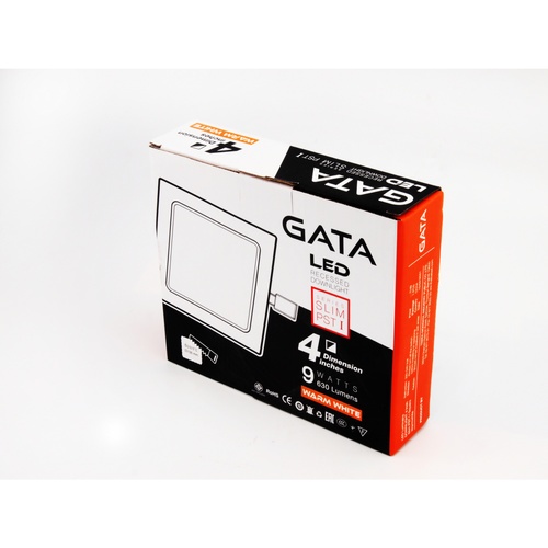 GATA โคมดาวไลท์ LED แบบฝังฝ้าหน้าเหลี่ยม ขอบสีขาว 4นิ้ว 9W รุ่น Slim1  แสงวอร์มไวท์