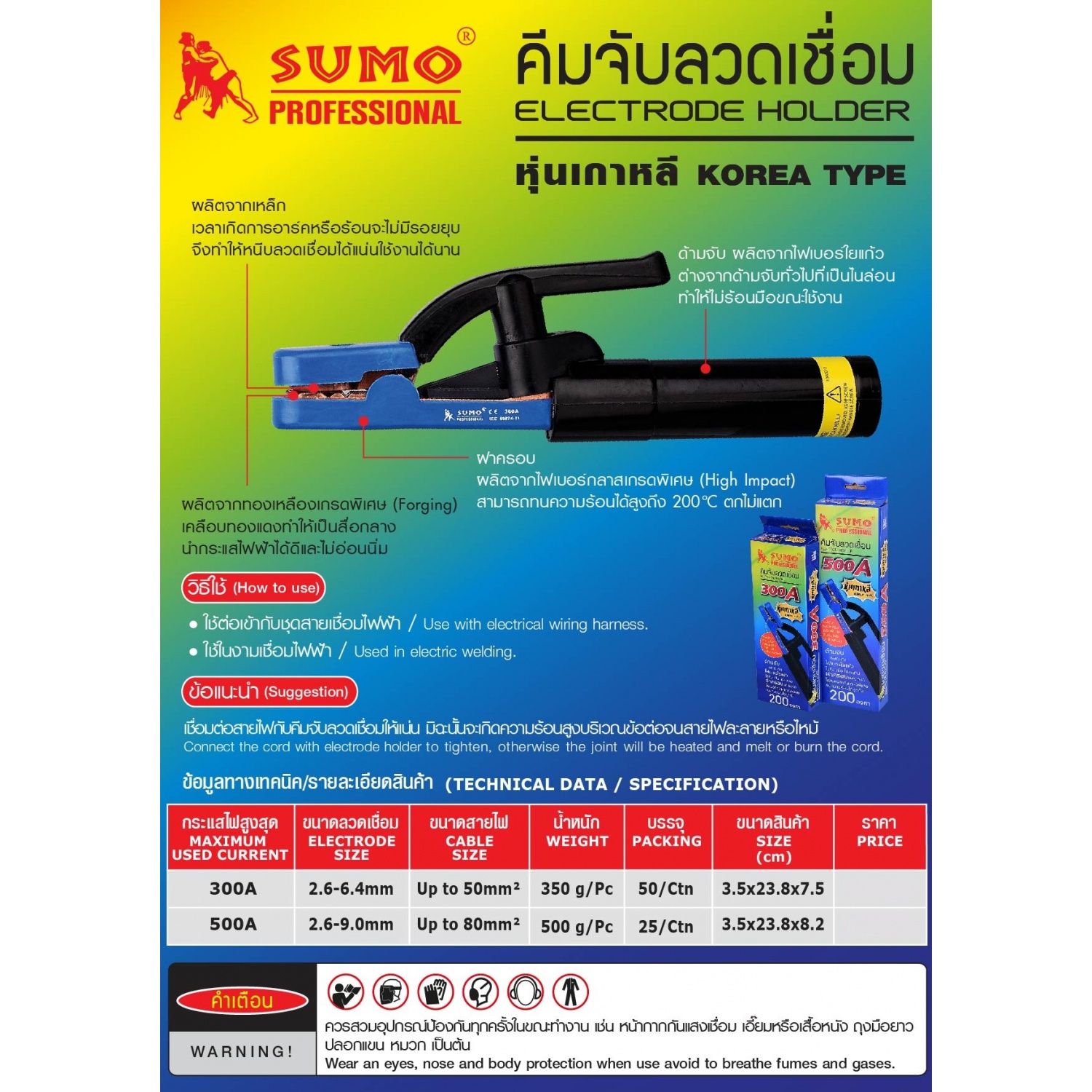 SUMO คีมจับลวดเชื่อมไฟฟ้า 300A หุ่นเกาหลี