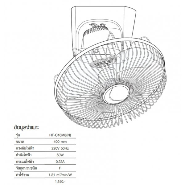 HATARI พัดลมโคจร ส่ายรอบตัว 16 นิ้ว C16M7(S)