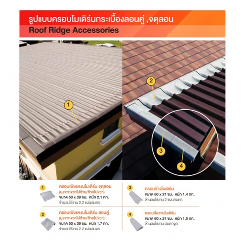 ตราเพชร กระเบื้องหลังคาลอนคู่ 0.5x50x120 ซม. สีน้ำตาลสุขสันต์