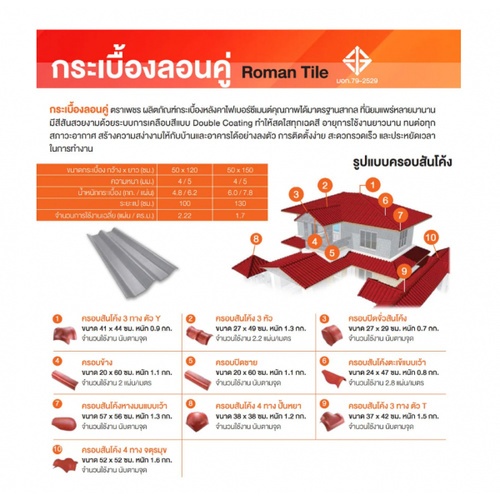 ตราเพชร กระเบื้องหลังคาลอนคู่ 0.4x50x120 ซม. สีธรรมชาติ