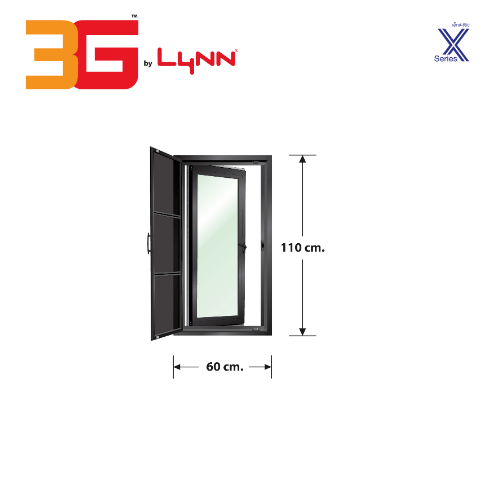 3G หน้าต่างบานเปิดเดี่ยว+ชุดมุ้ง X (60 cm. x 110 cm.)  X-SERIES สีดำ