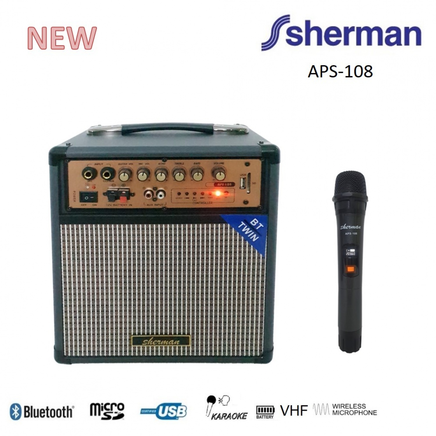 Sherman ลำโพงอเนกประสงค์ 25 วัตต์ รุ่น APS-108 สีดำ