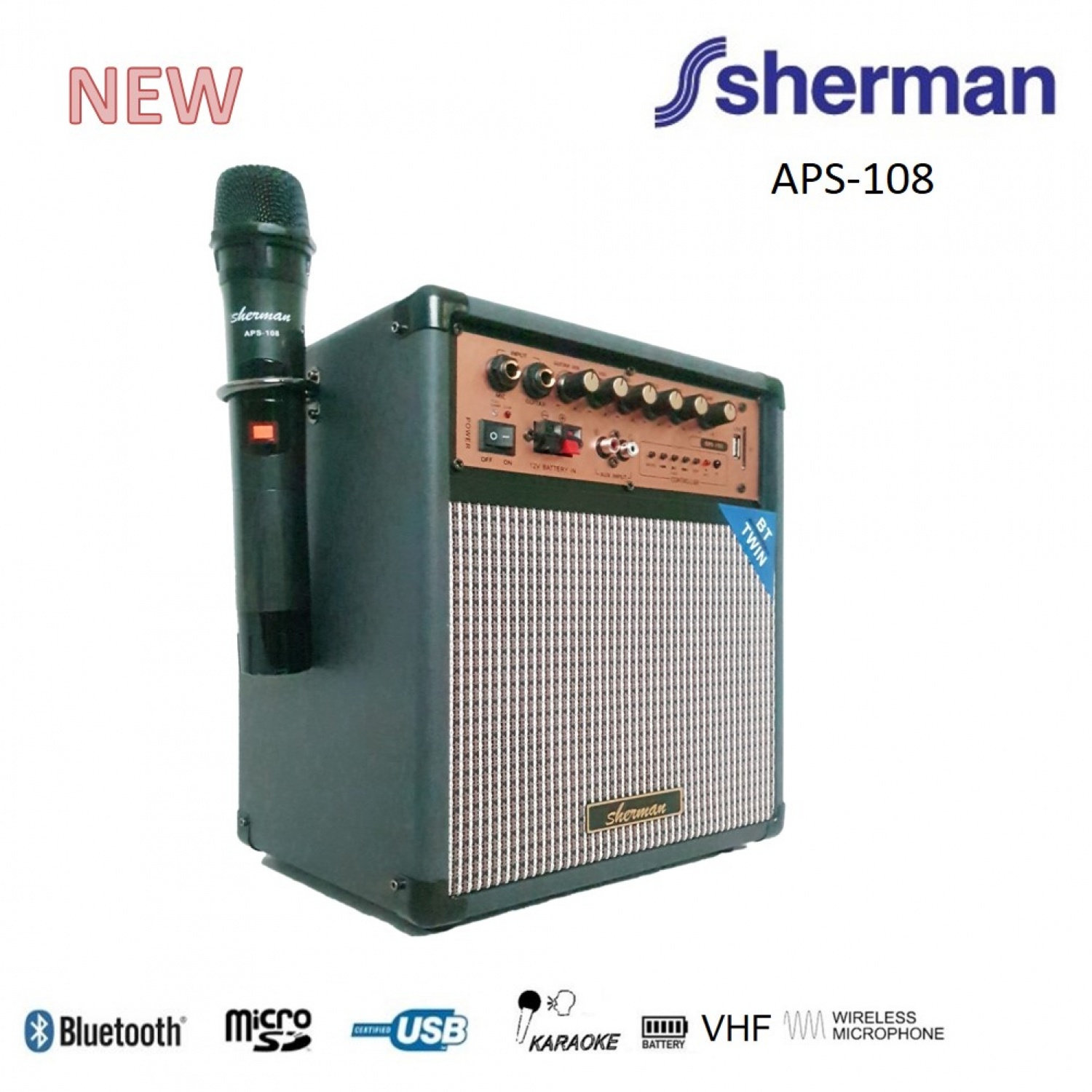 Sherman ลำโพงอเนกประสงค์ 25 วัตต์ รุ่น APS-108 สีดำ