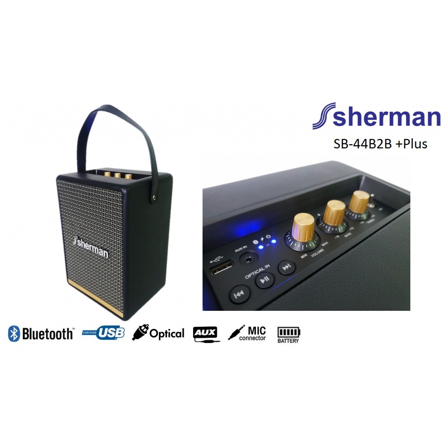 Sherman ชุดลำโพงบลูทูธ รุ่น SB-44B2B PLUS สีดำ