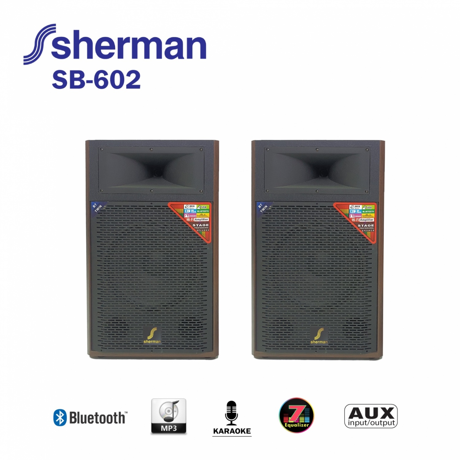 Sherman  ชุดลำโพงขยายกลางแจ้ง รุ่น SB-602 สีน้ำตาล