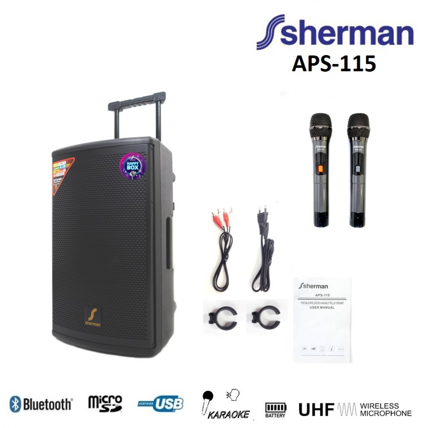 Sherman ลำโพงล้อลากอเนกประสงค์ รุ่น APS-115 สีดำ